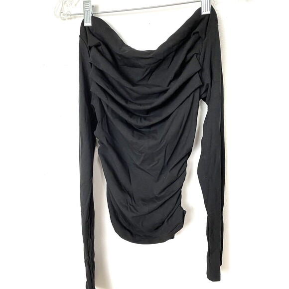 Darong Womens Long Sleeves Shirt Black Off The Shoulder Ruched Size M - Picture 7 of 10